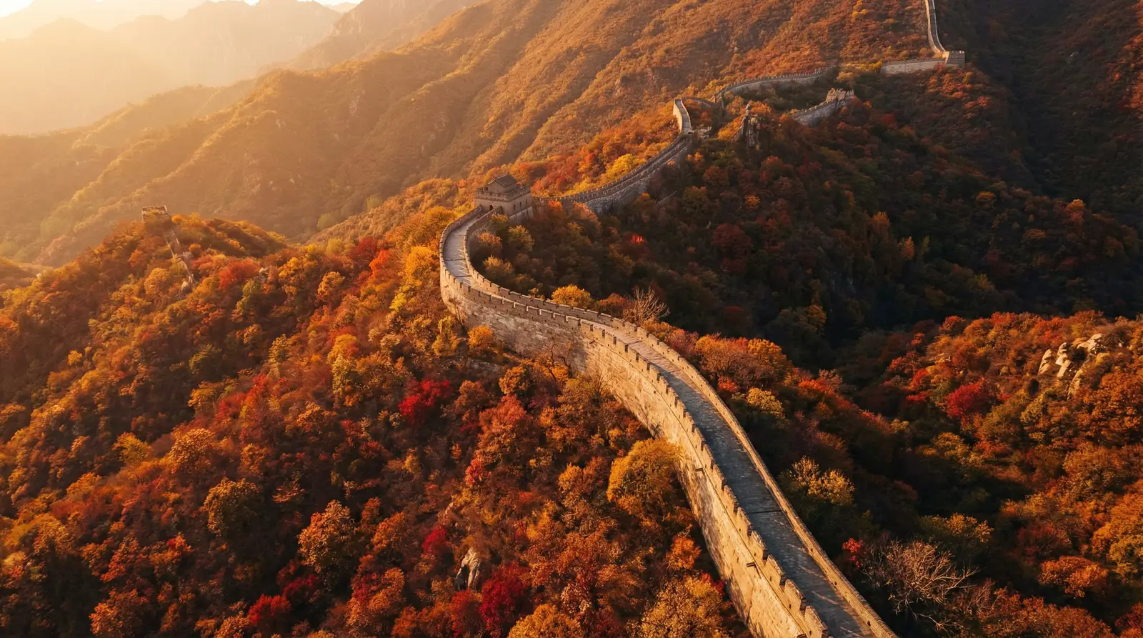 中文音声 秋日长城航拍全景
